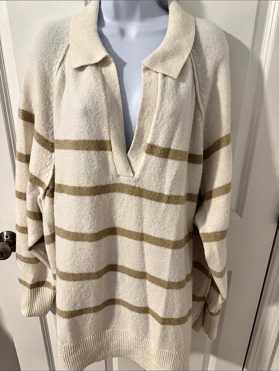 aerie Sweaters - aerie unREAL Oversized Polo Sweater Cream & Brown XXL